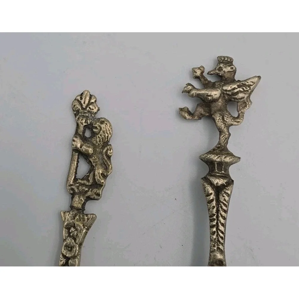 Vintage Italian 6 Piece Serving Set Lions Holding Scepter Brass Gothic Italy